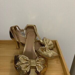 A New Day Metallic Gold Bow Heels